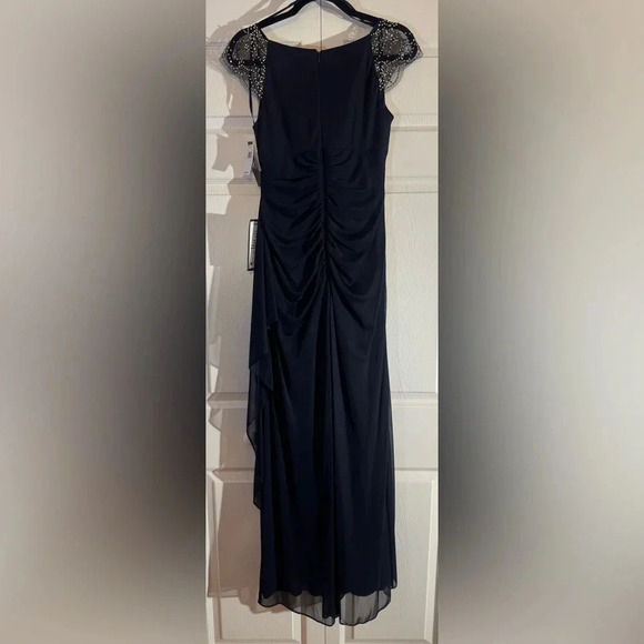 X by Xscape Style #XC22 Blue Ruched Gown - Picture 4 of 5
